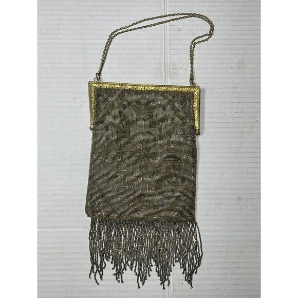 Antique Art Nouveau Beaded Flapper French Cut Steel Bag Fringe Deco Purse - Picture 1 of 15